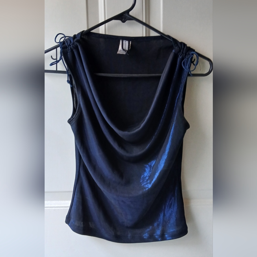 Forever 21 Sheer Midnight Blue Cowl Neck Blouse